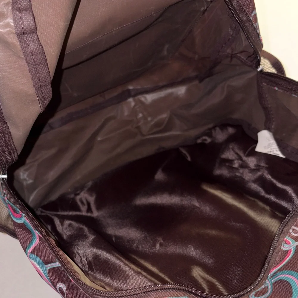🏡 Intertwined Heart Patterned Backpack - Brown & Multi Colored - OS